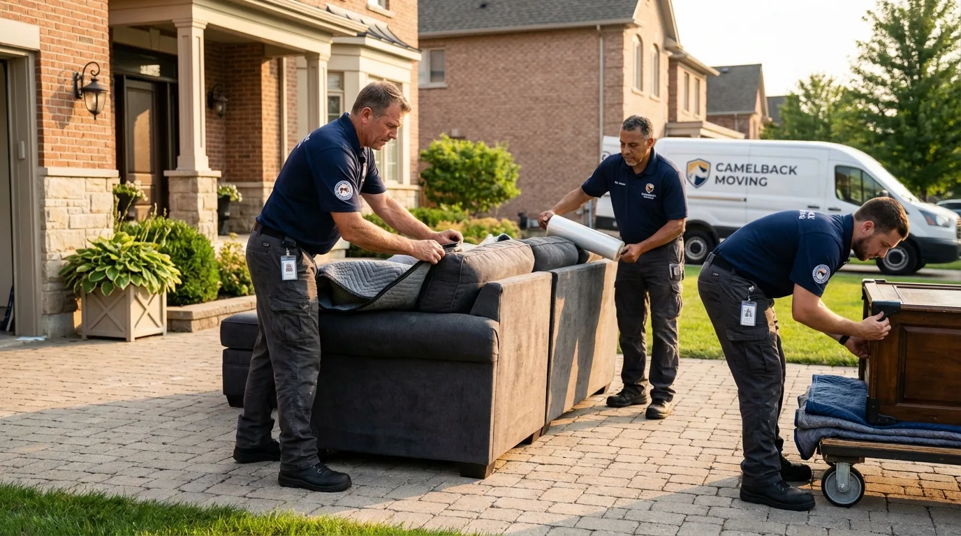 Large estate moving crew wrapping furniture in Blue Earth, MN