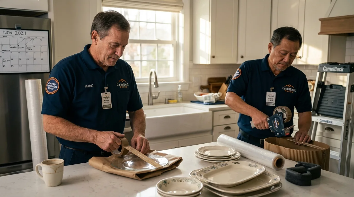 Professional crew packing kitchen dishware in Blue Earth, MN