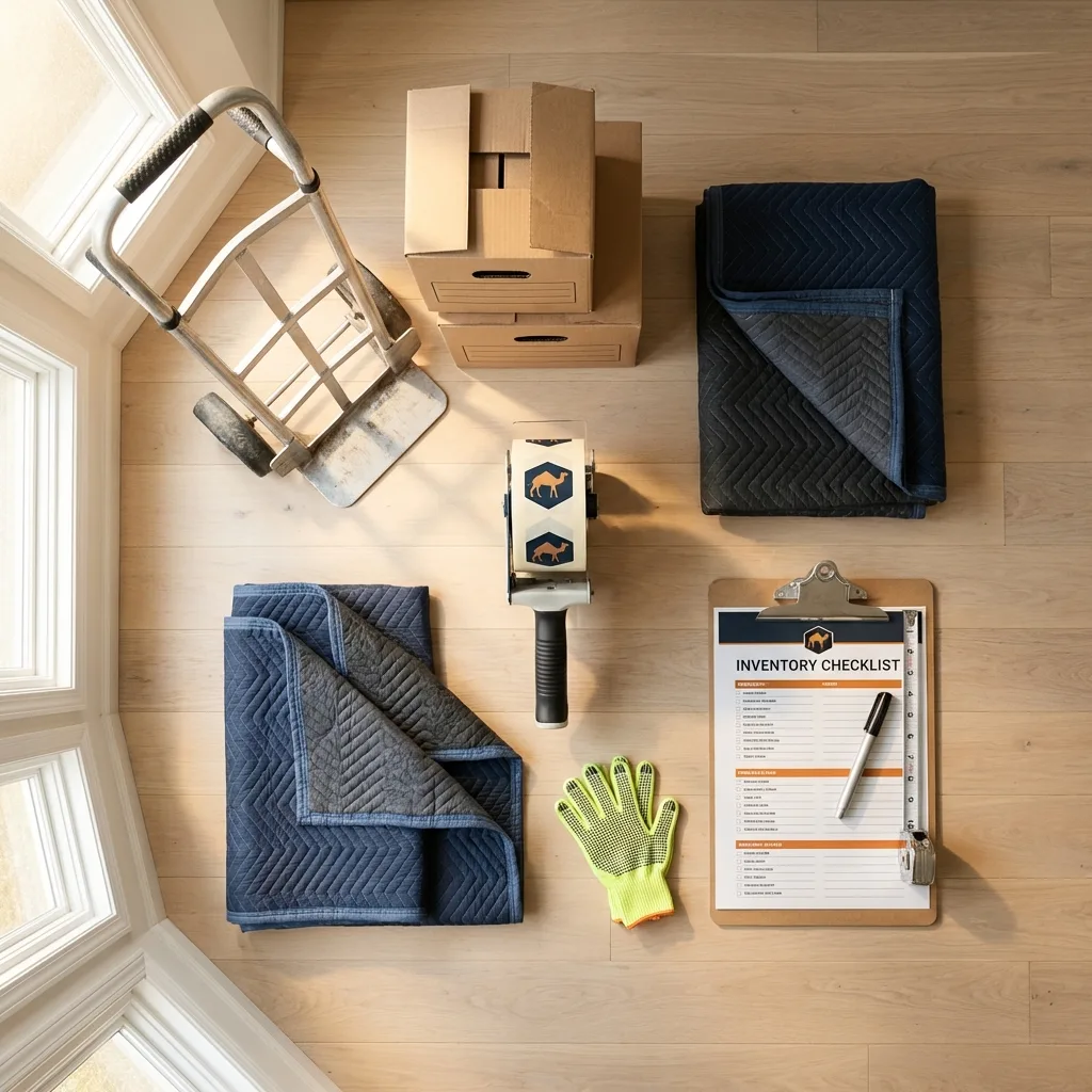 Professional moving supplies and packing materials layout for Blue Earth residential relocations